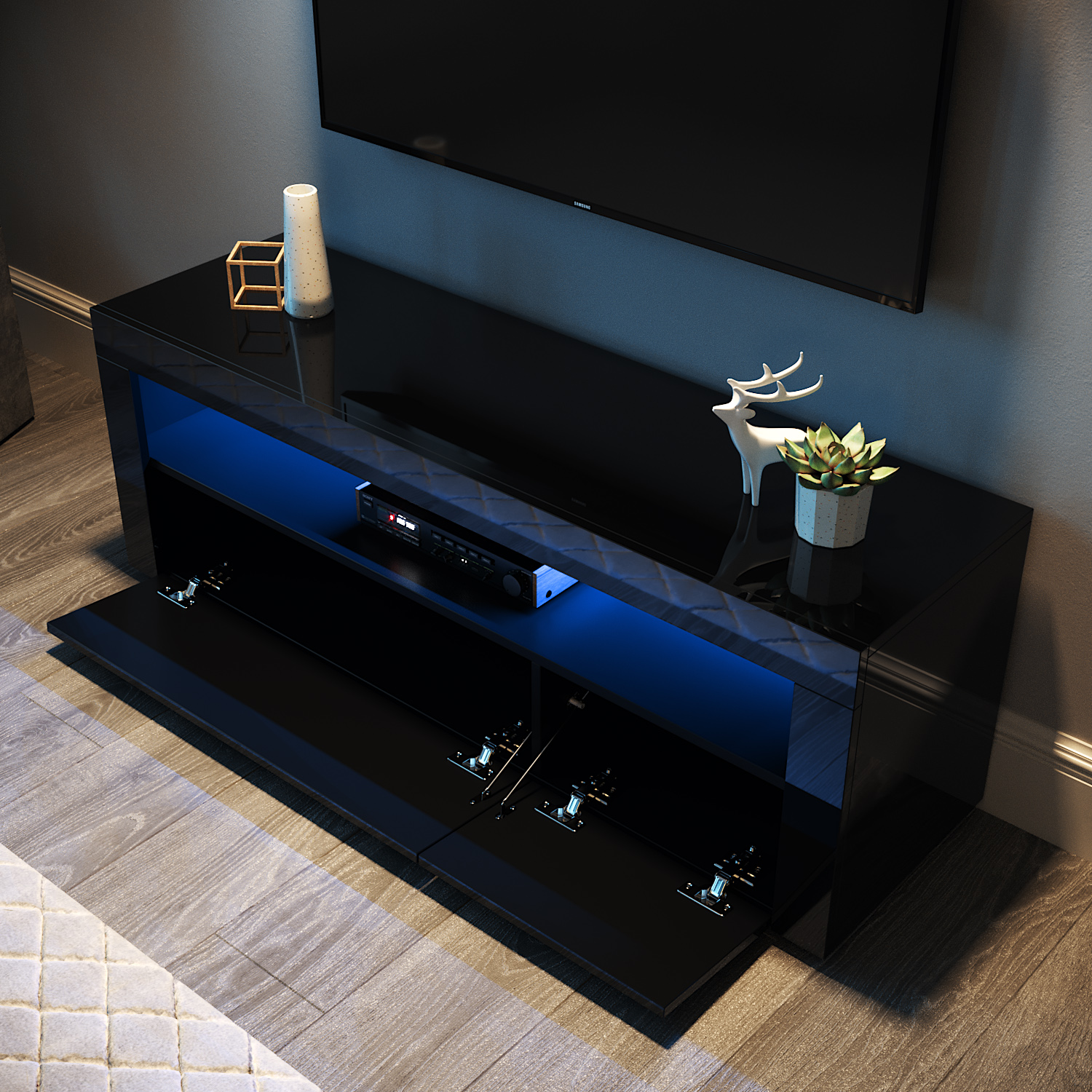 Modern TV Stand Black Unit High Gloss Door 120cm with RGB LED Lights 6015432382307 eBay
